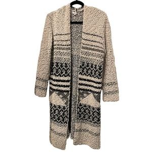 Solitaire By Ravi Khos LA Size Lar. Open Front Long Cardigan Sparkle Cream & Blk